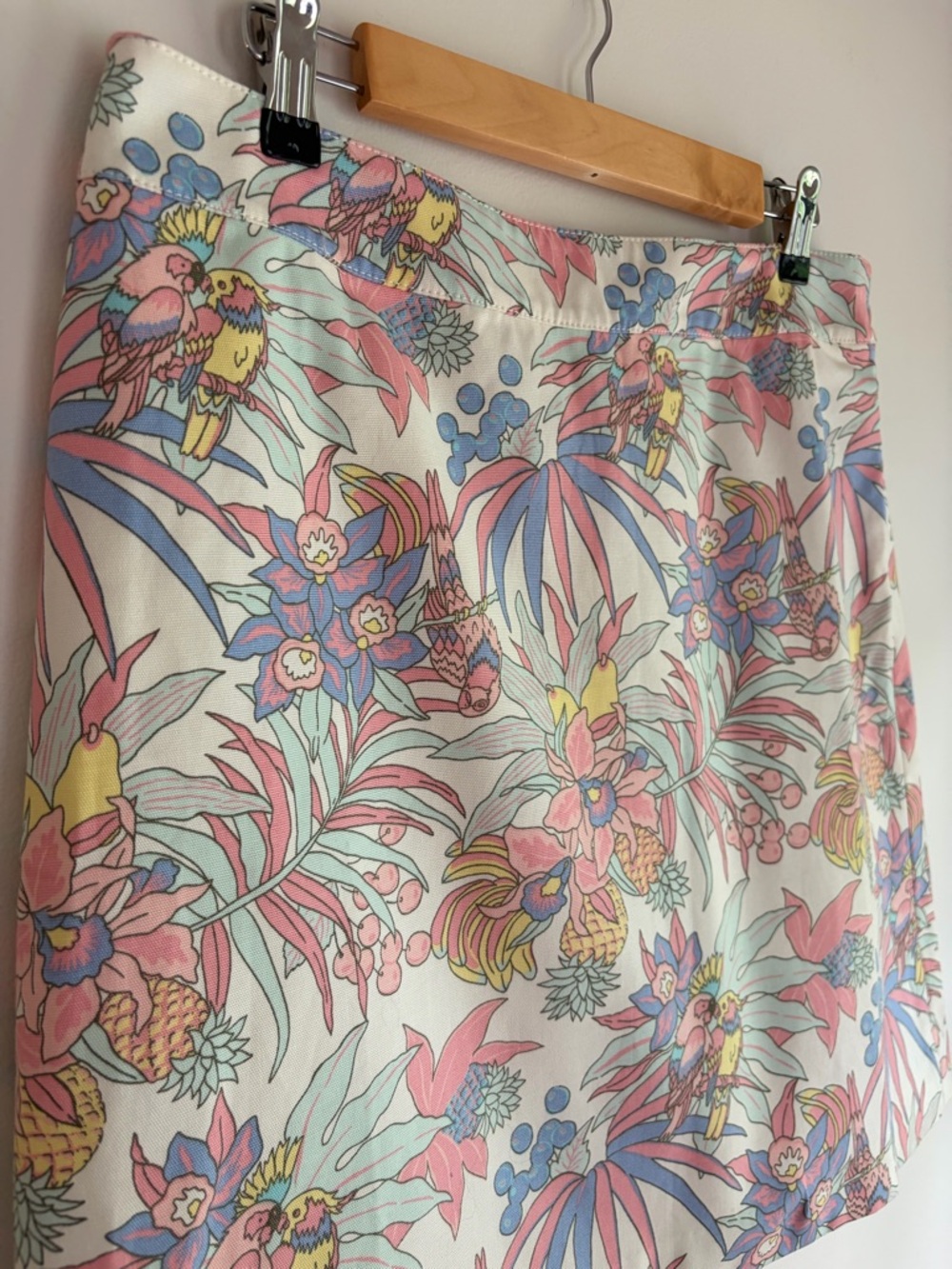 Talbots Pastel Bird and Floral Print A Line Cotton Mini Skirt Size 10 - Picture 2 of 6